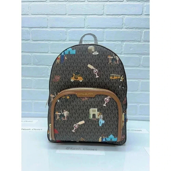 MICHAEL KORS JET SET GIRLS LARGE ZIP JAYCEE BACKPACK - BROWN MULTI - Picture 9 of 11